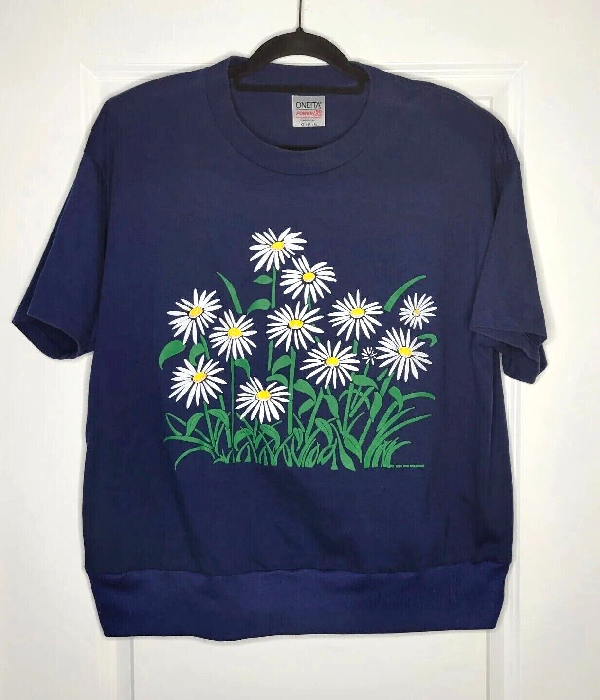 Vintage Daisy Flower T-Shirt Blue Women’s XL Single Stitch Boxy Botany USA 90s