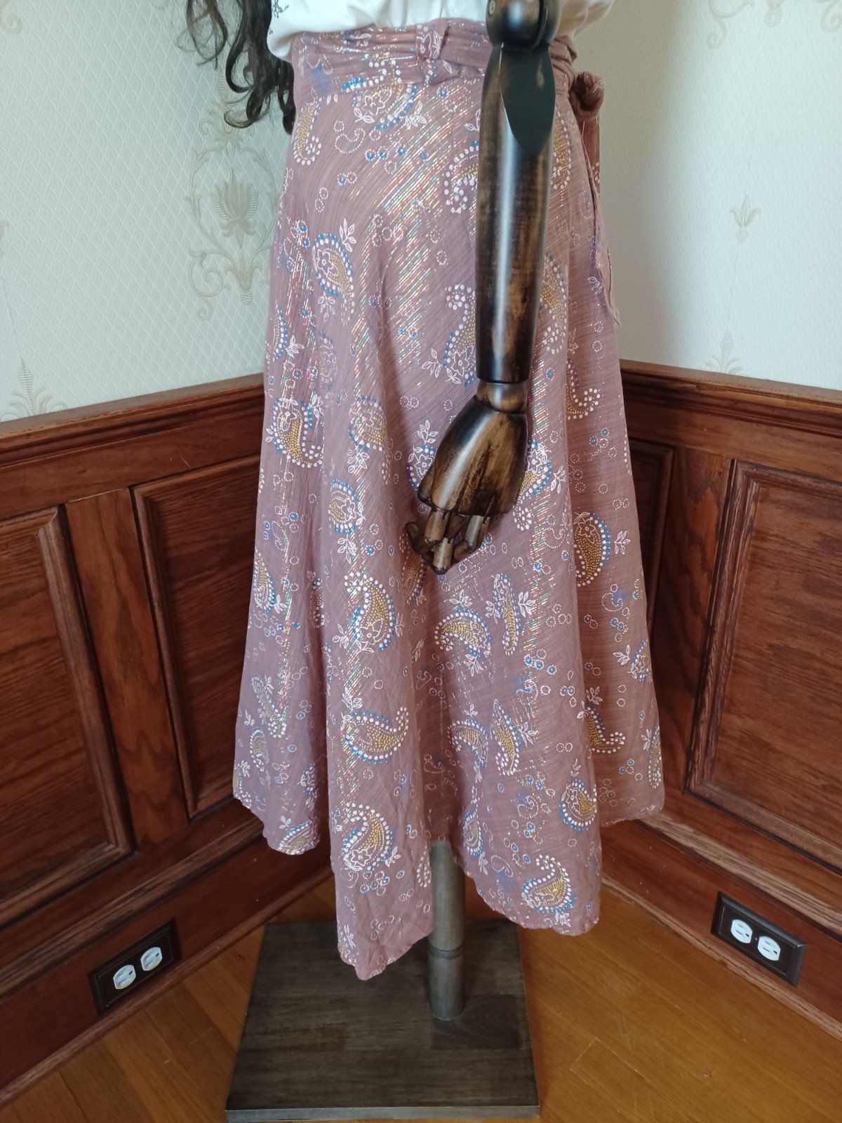 Vintage 1970s Iram Rose Metallic Rainbow Lurex Paisley Hippie Fairy Wrap Skirt