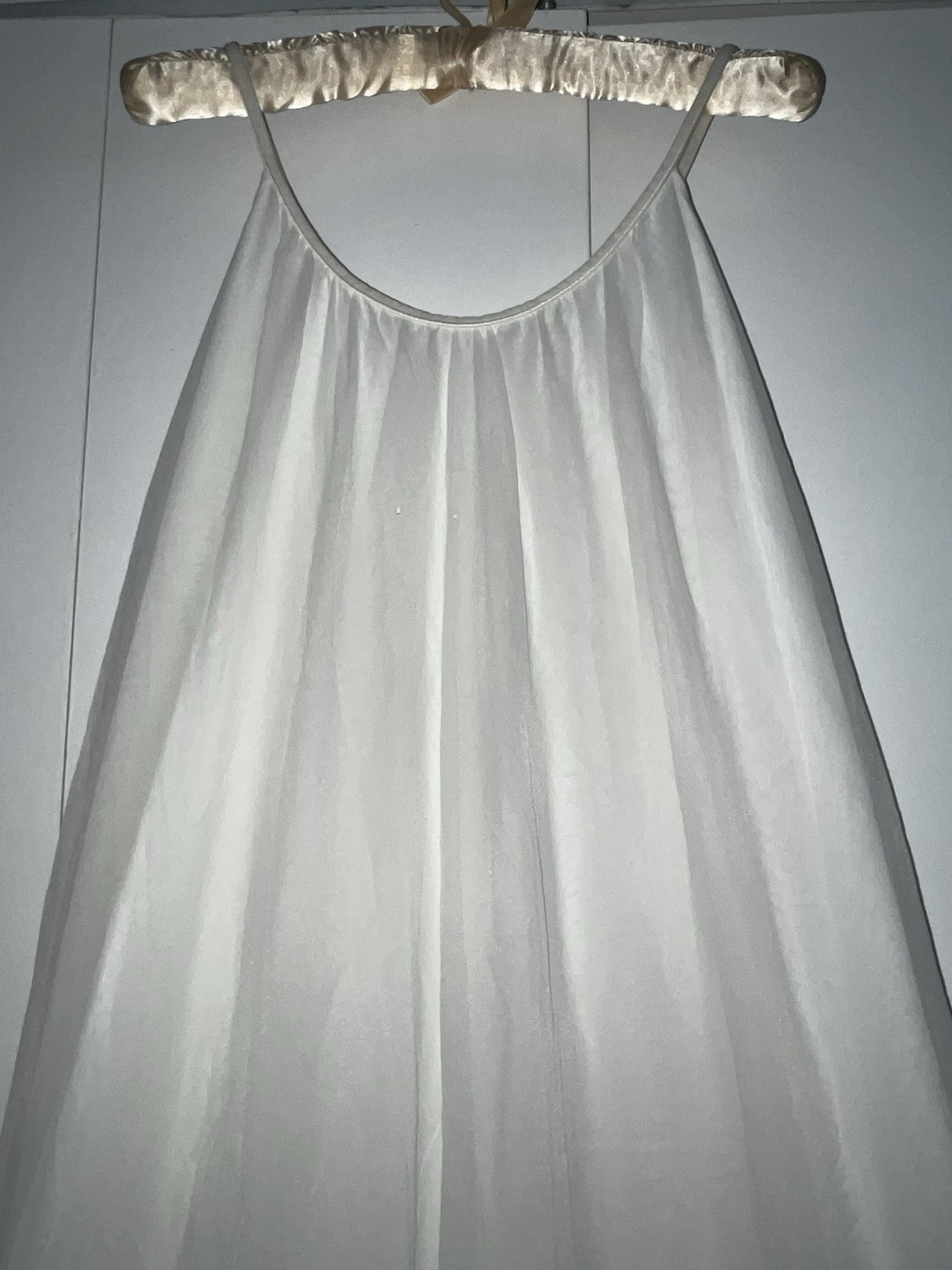 VTG INTIME Chiffon Nightgown Large White Ivory Lace Bridal Full Sweep Maxi Gown
