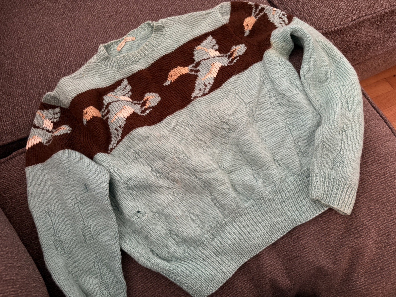 1930’s Handmade Sweater, Green With Ducks