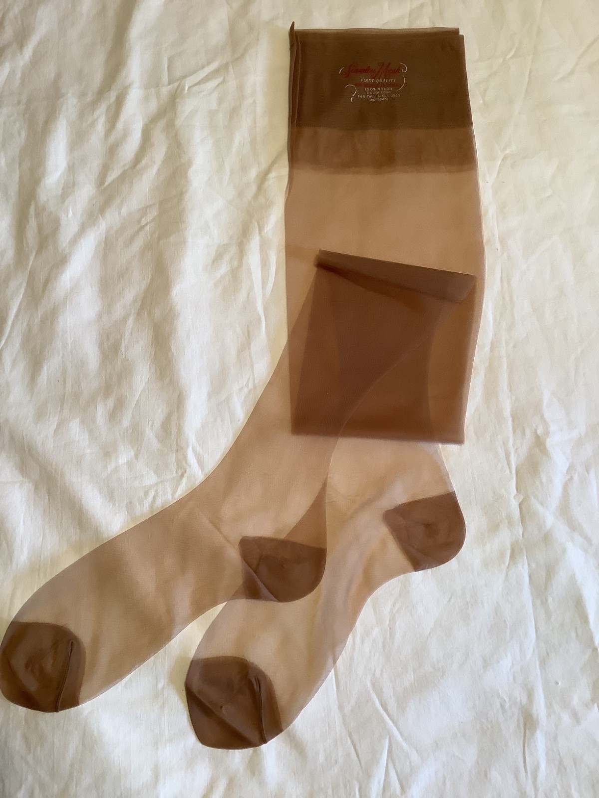 Vintage Ideal Garter Stockings Tall Girls RHT Seamless Mesh Beige 10 36″