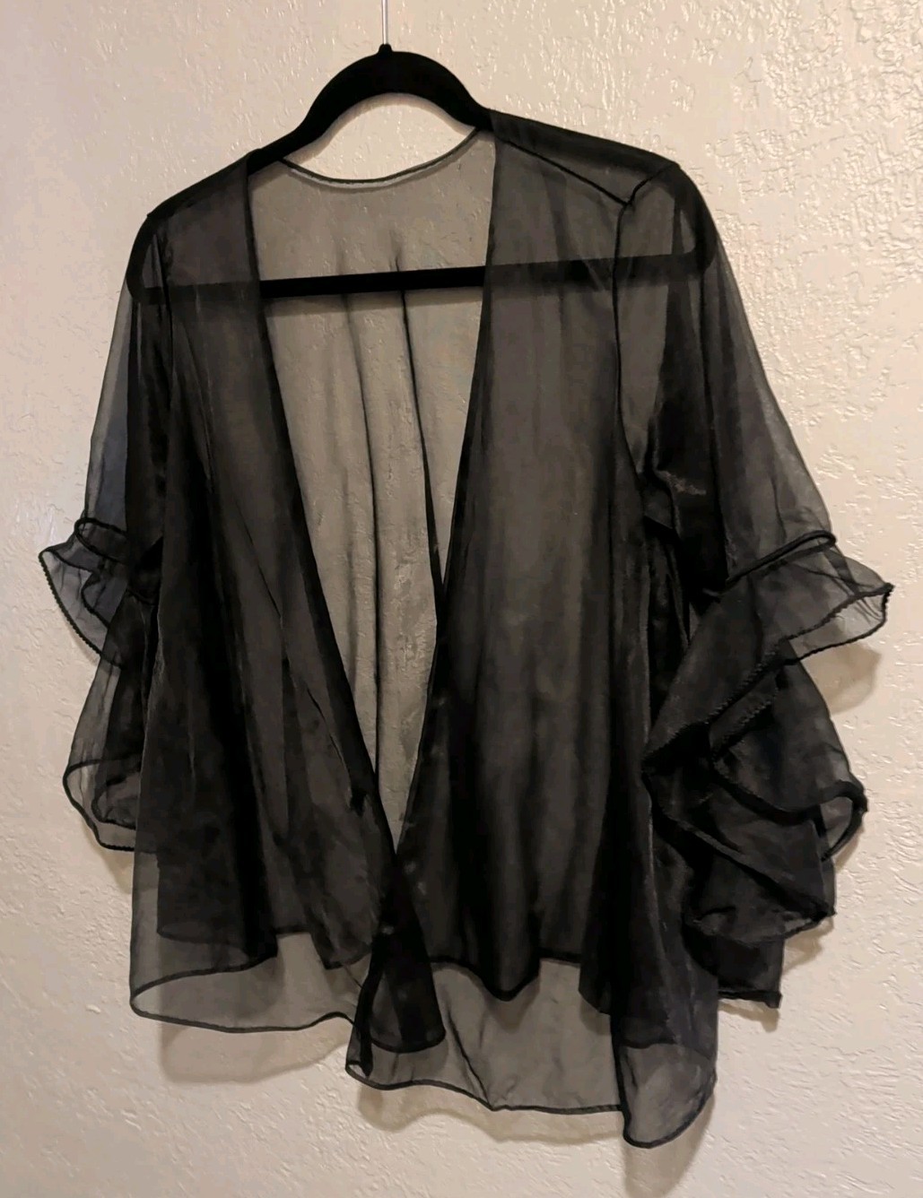 Vtg Black Bed Jacke Sheer Chiffon Sleeves Lingerie Unbranded Sm/Med Rockabilly