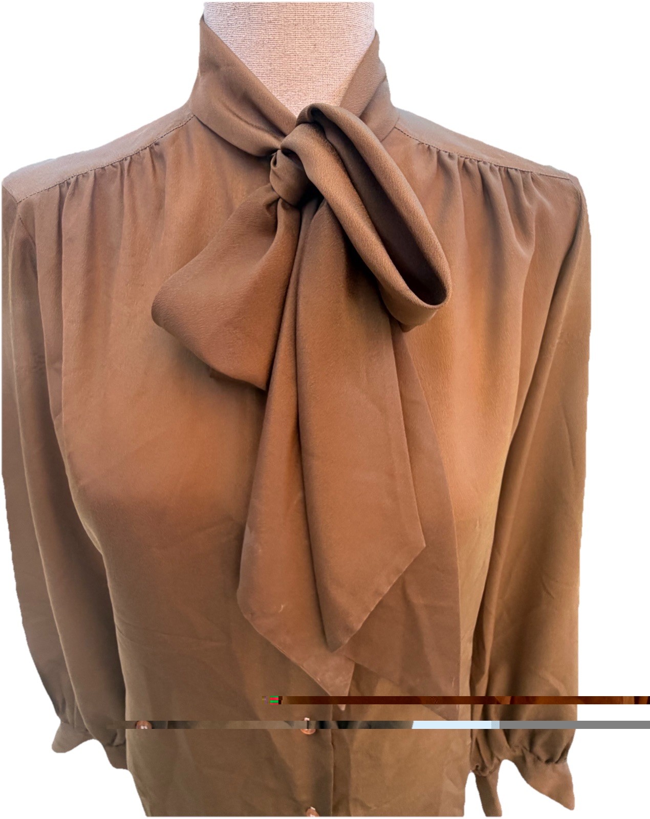 VTG 70’s Lady Manhattan LS Brown Solid Polyester Tie Collared Button Front SZ 10
