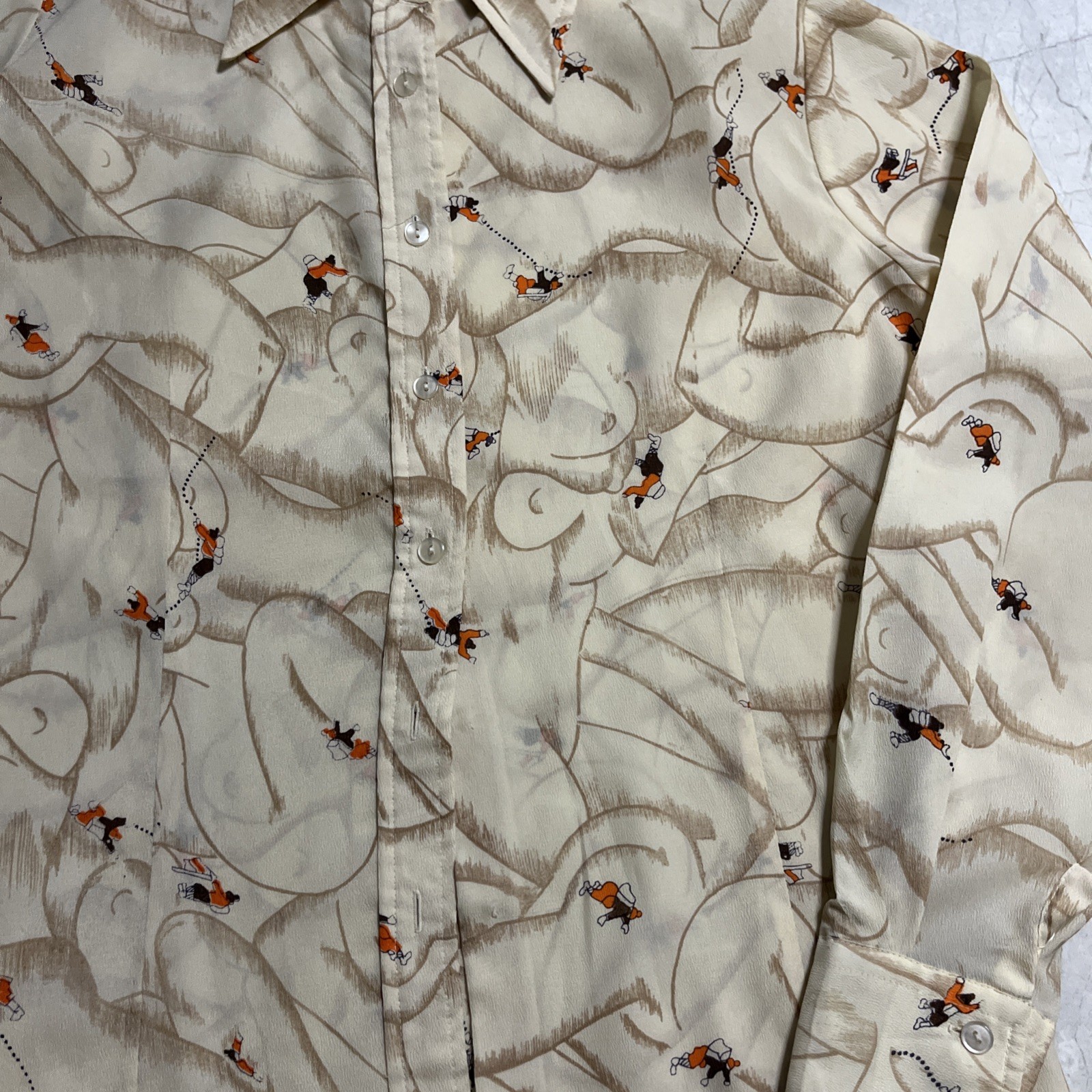 Vtg 70s Nude Body girl Abstract Button down fits small medium