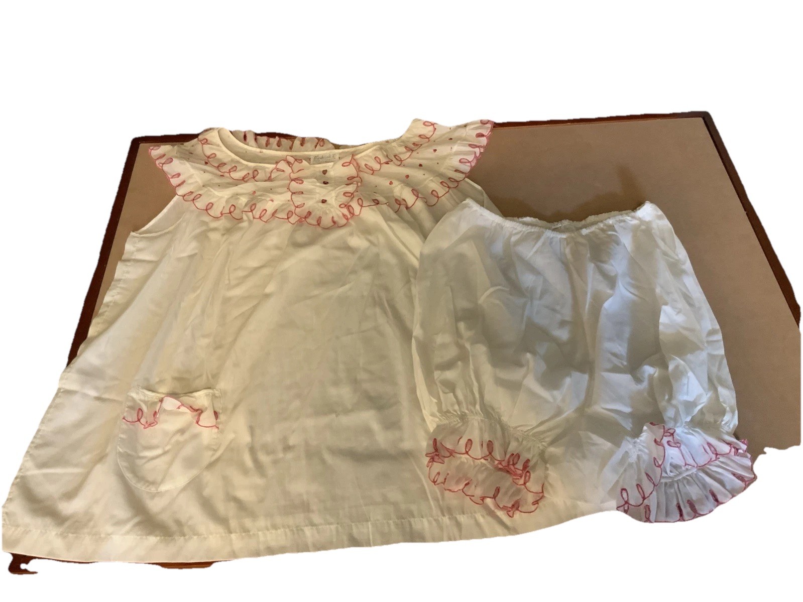 VTG Barbizon Nightie Bloomers M Ruffle Cottagecore Red Heart Blendaire Batiste