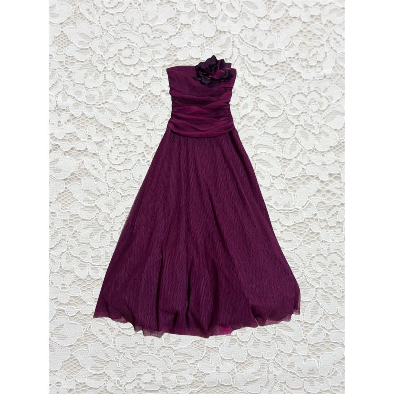 vintage pink/purple gothic fairy strapless prom dress with big flower detail