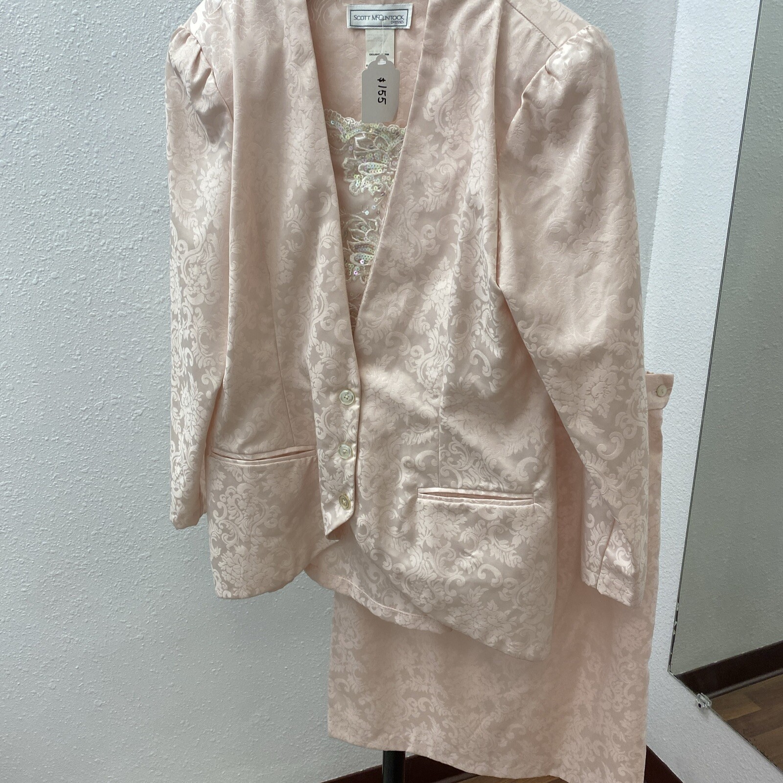 Vintage DEADSTOCK McClintock Dress Bridgerton Style 2 Piece Pink Floral Sequins