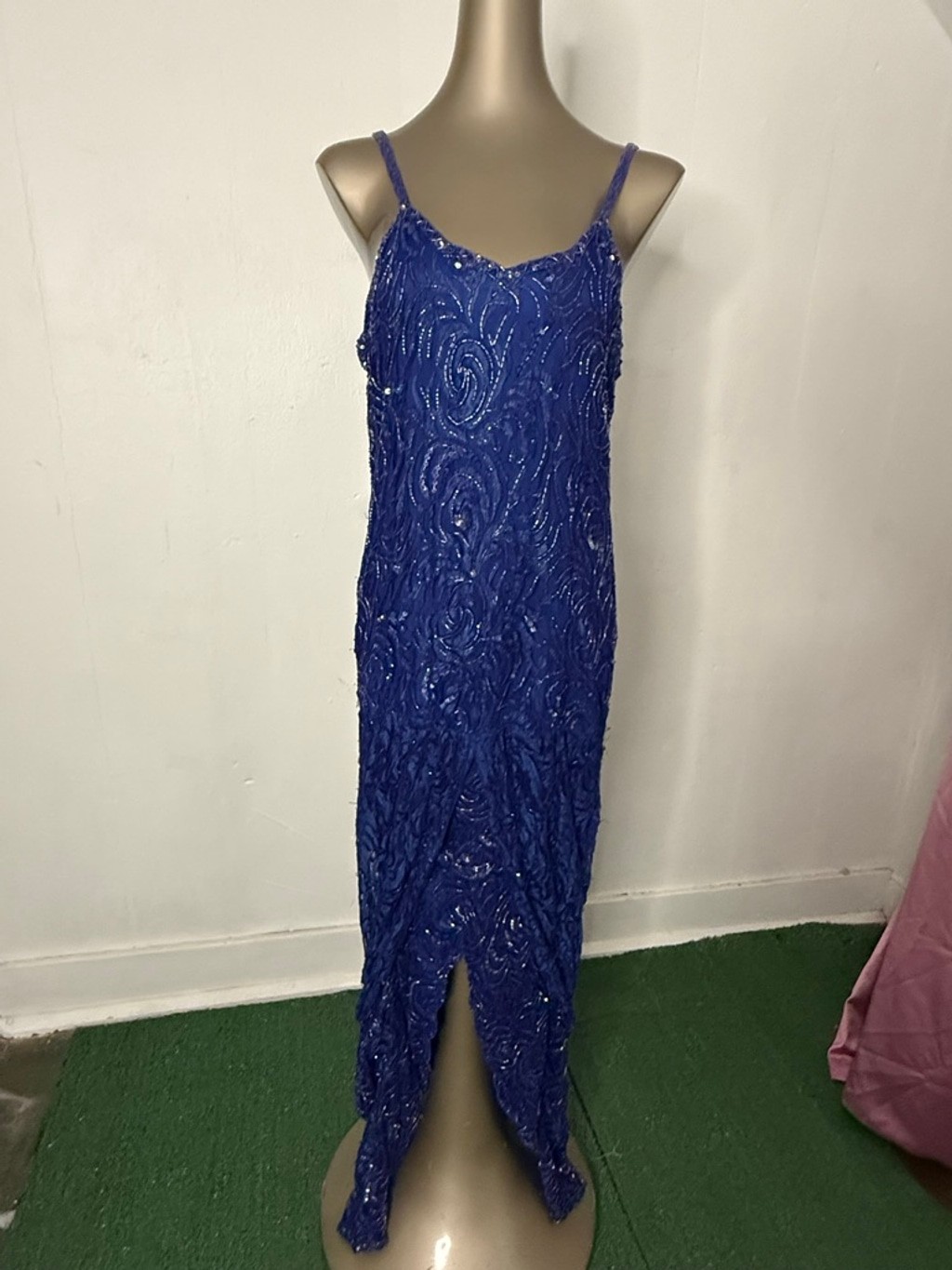 Judith Ann Creations Blue Beaded Sequin Evening Dress Size L