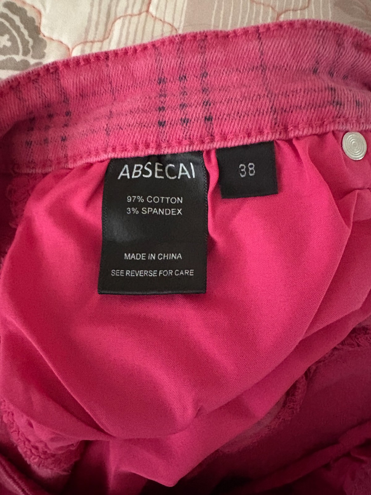 Vintage ABSECAI Pink Plaid Pants – Size 38 – Stretch Cotton Skinny Fit