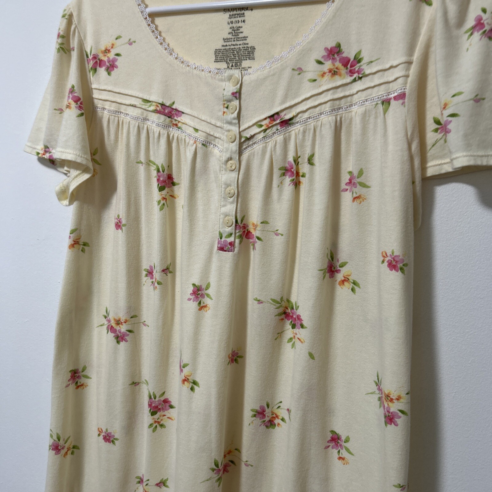Simply Basic Nightgown Size Large Prairie Granny Pale Yellow Feminine Ruffle