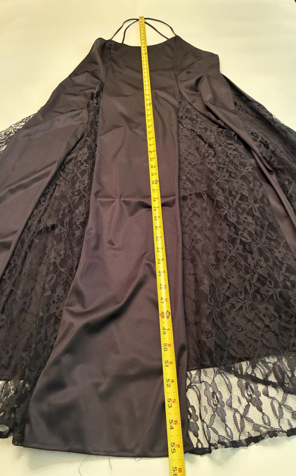 Vintage PETRA LACE SWEEP NIGHTGOWN Plus Size 1X NYLON Long Backless Goth BLACK