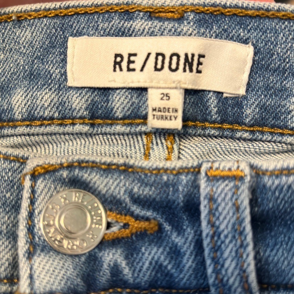 RE/DONE 70s Stove Pipe High Rise Ankle Jeans in Dusk Destroy Size 25