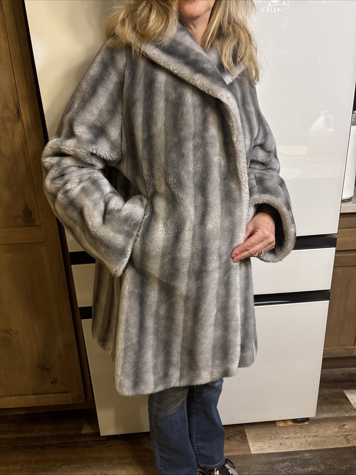 Vintage Gray Faux Fur Jacket, Monterey 38 Inches From Shoulder Large/Extra Large