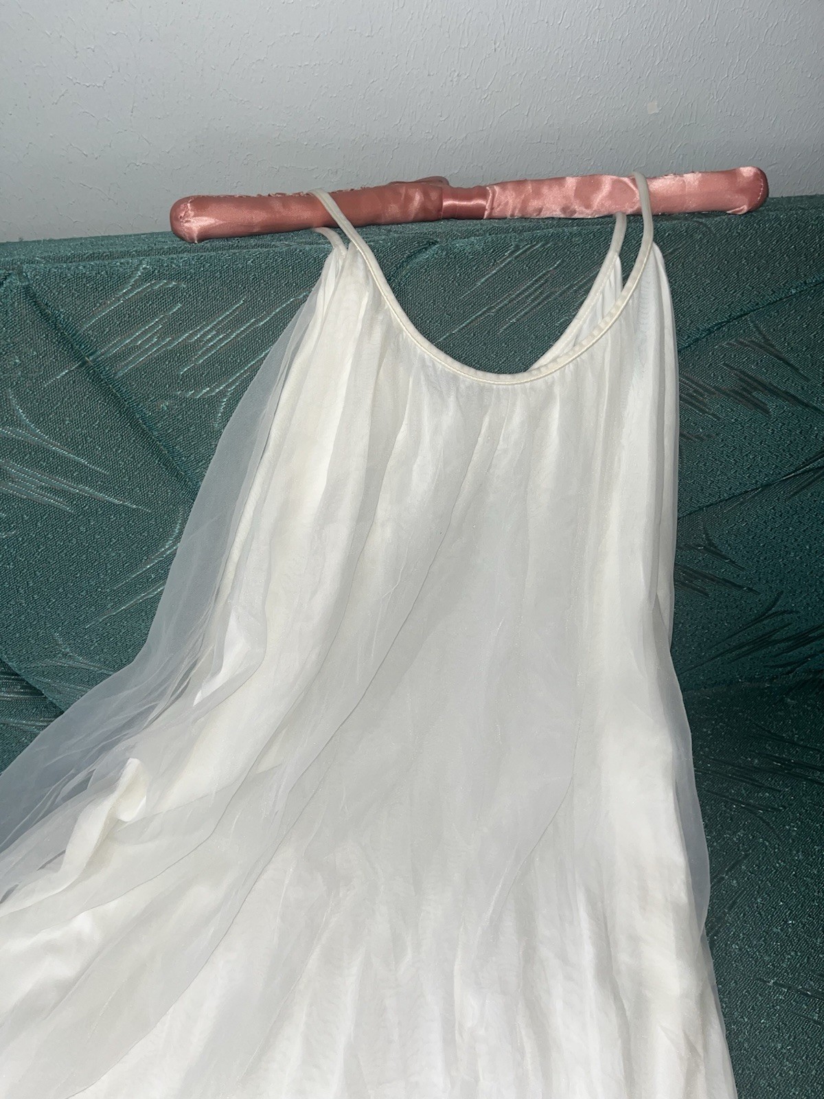 VTG INTIME Chiffon Nightgown Large White Ivory Lace Bridal Full Sweep Maxi Gown