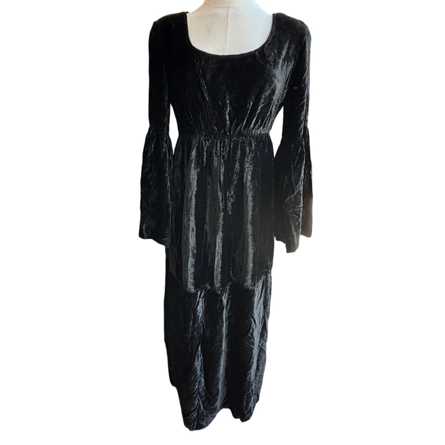 VTG 90s Goth Max Studio Crushed Velvet Dress Size 6 US Tiered Empire Whimsy
