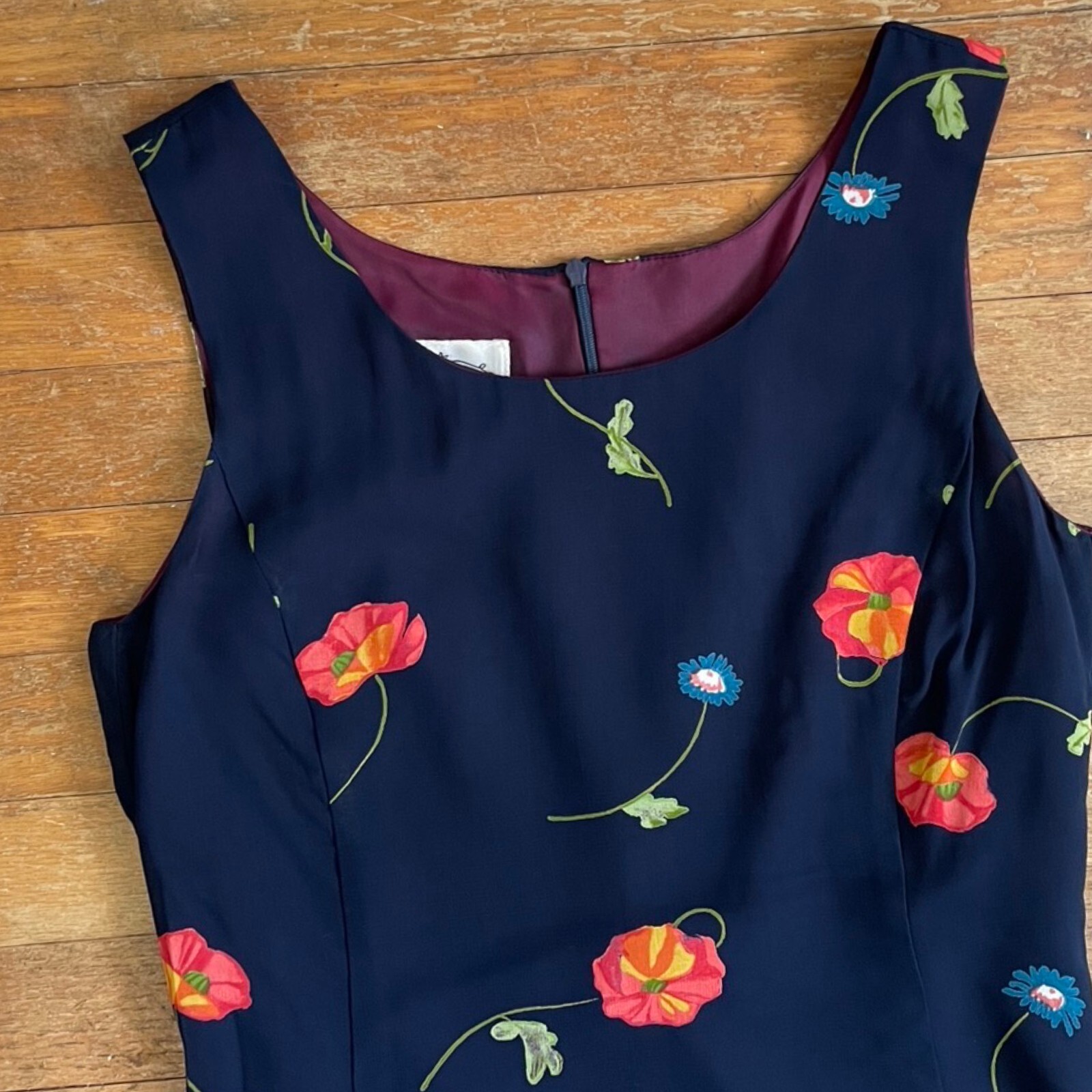 Vintage Floral Dress Size Small (6P) 1990s Sleeveless Crepe A-Line Sundress