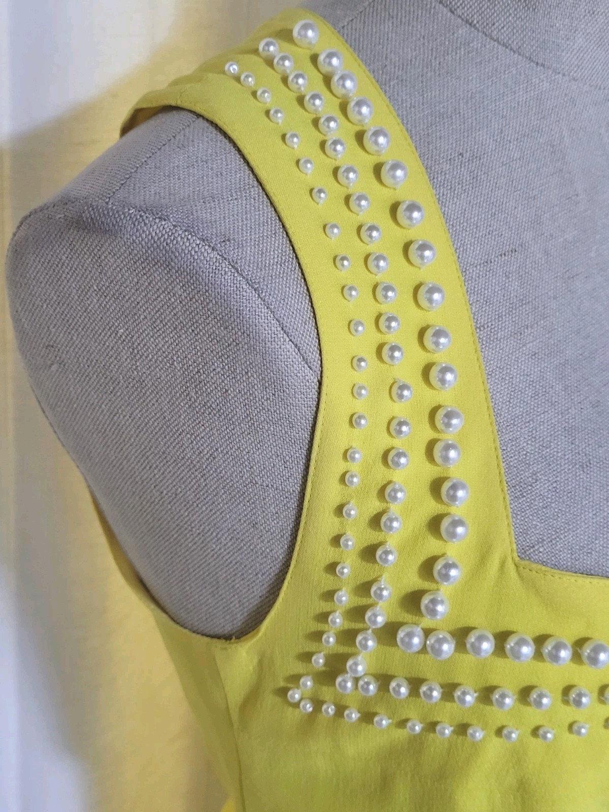 Vintage 80s 90s Byblos Yellow Bustier Style Pearls Embellished Top Italy 42 6