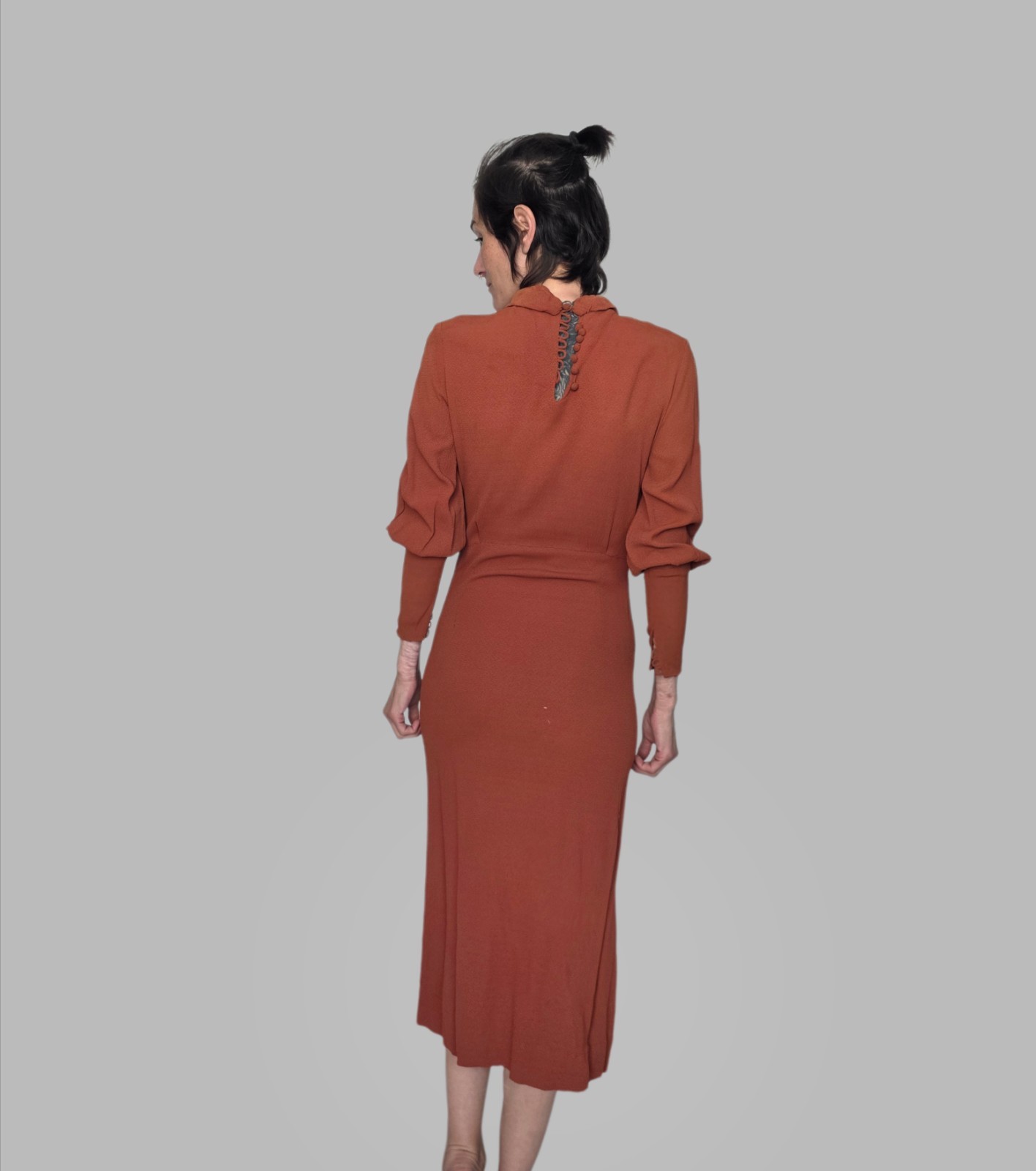 Authentic 1930s Rust Crepe Dress | Bias Cut Day Dress | Cinnamon Brown…