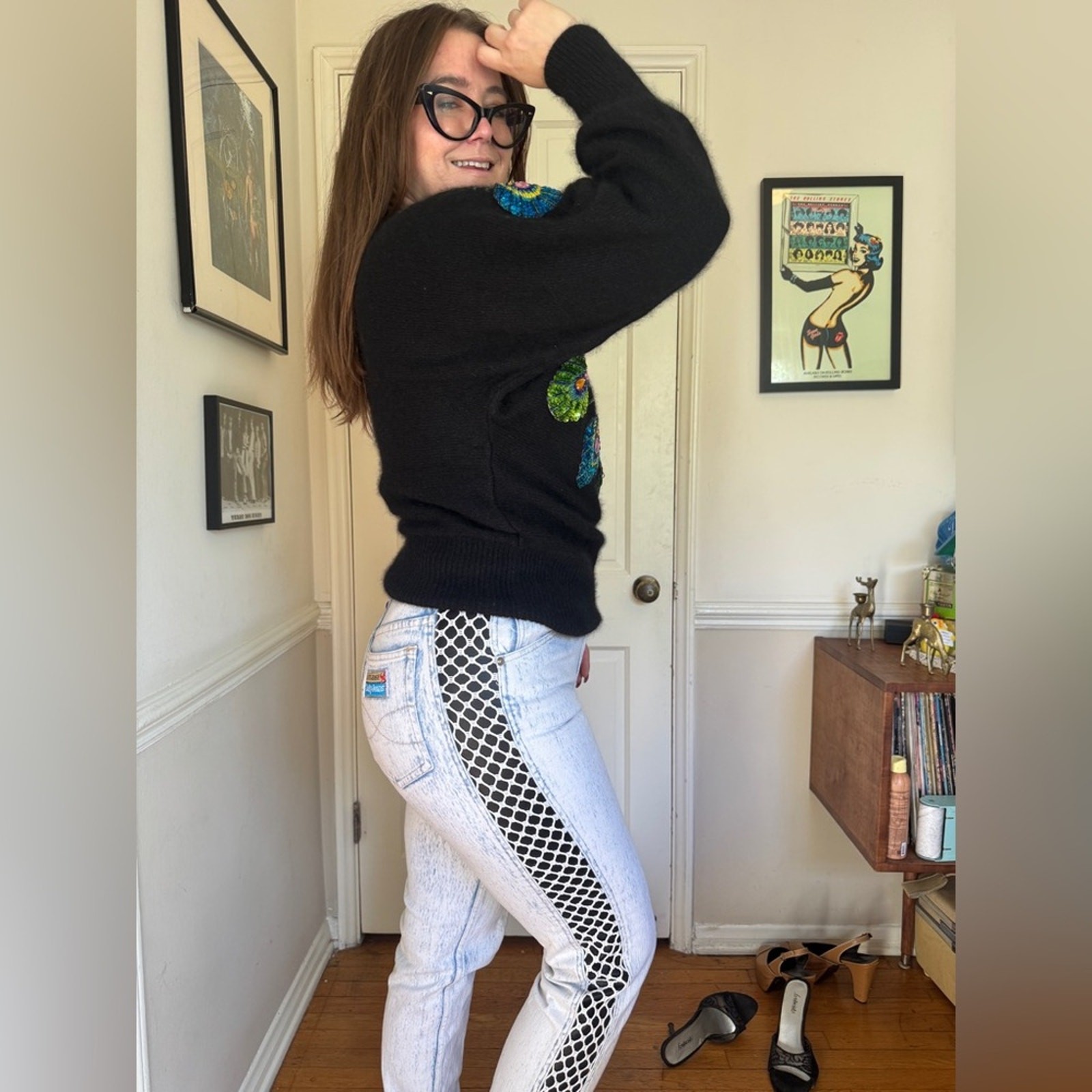 80s Vintage Angora Blend Peacock Sweater Sz M