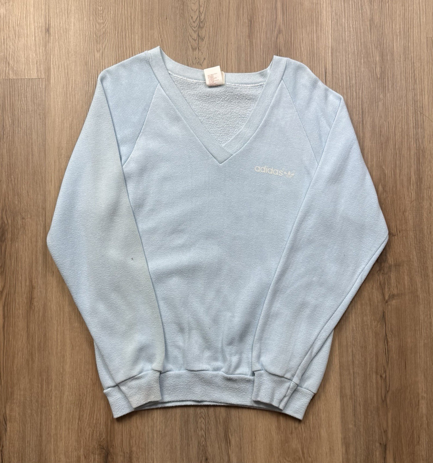 80s VINTAGE Adidas Baby Blue Pullover Sweatshirt Size Medium Made in USA Women’s