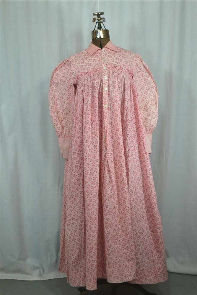 antique dress wrapper cotton calico civil war gathered yoke original 1850s