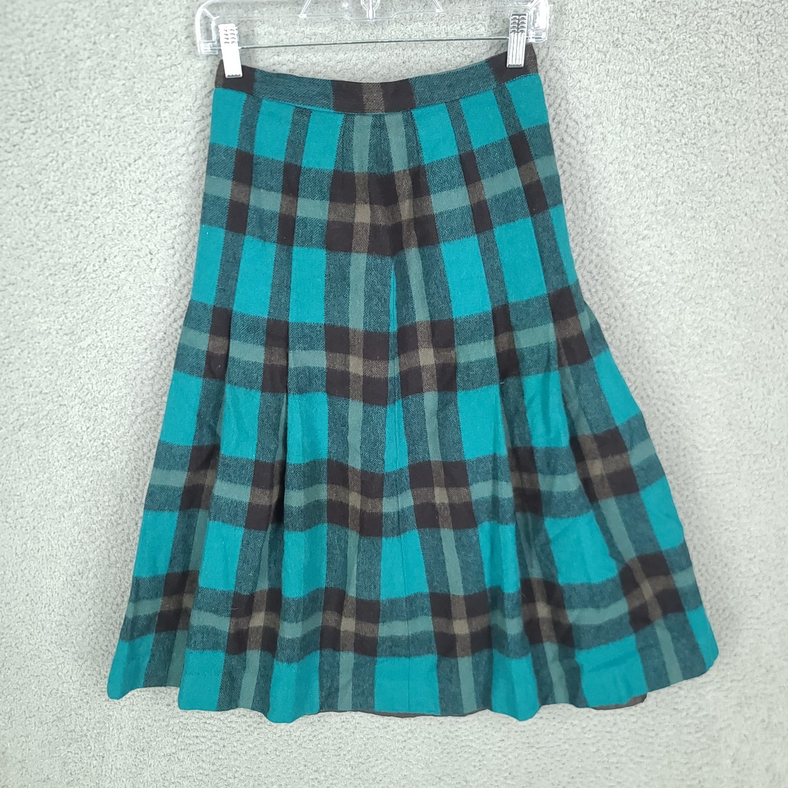 Vtg Lara Gael Skirt Womens 0 2 Xs Wool Midi Blue Black Plaid Made Scotland Pleat