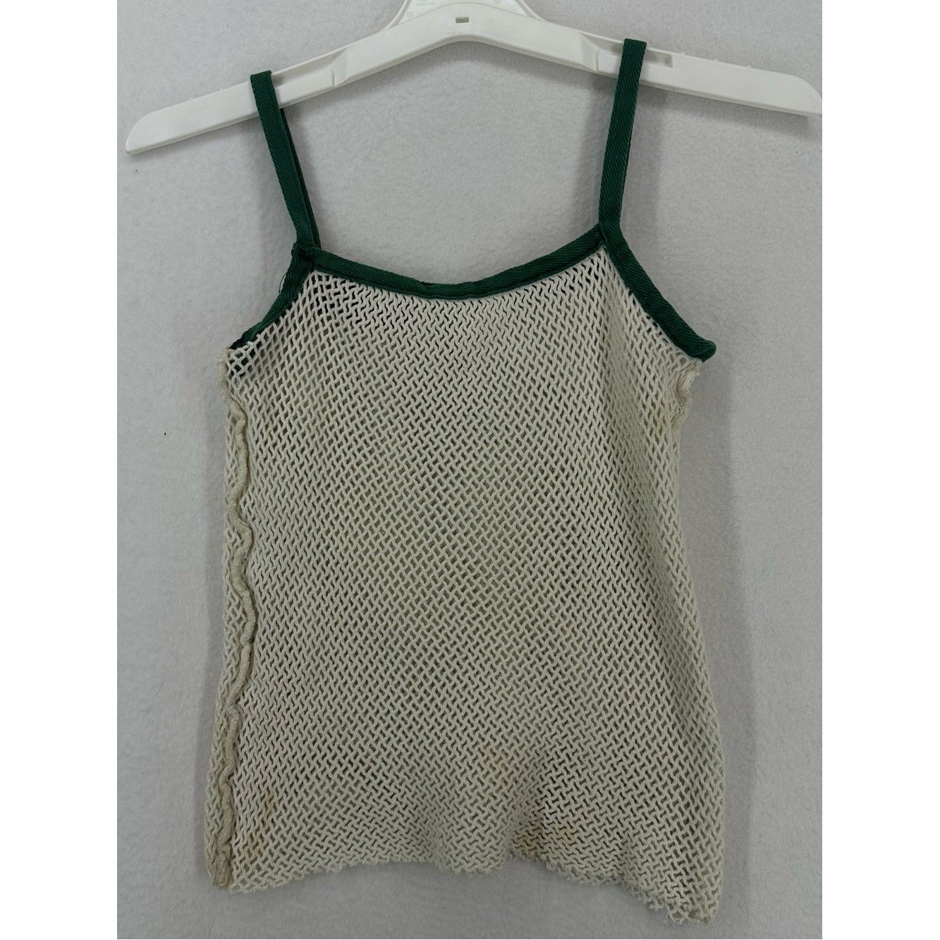 Sav A Sac Vintage Mesh Knit Tank Top Women’s Small Cream Green Boho Cami