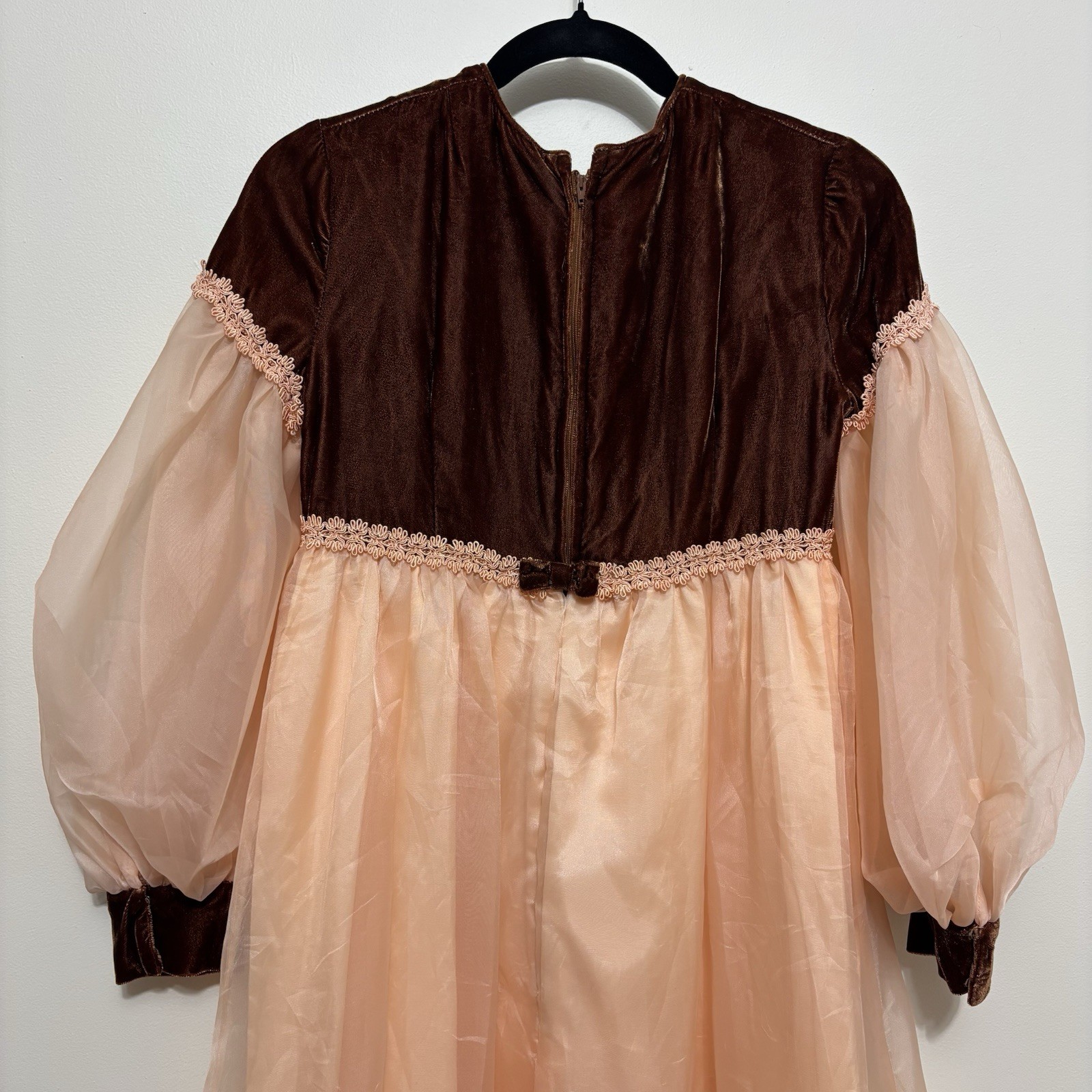 Vtg 60s Lorrie Deb Velvet Chiffon Bridgerton Renaissance Romantic Maxi Dress XS