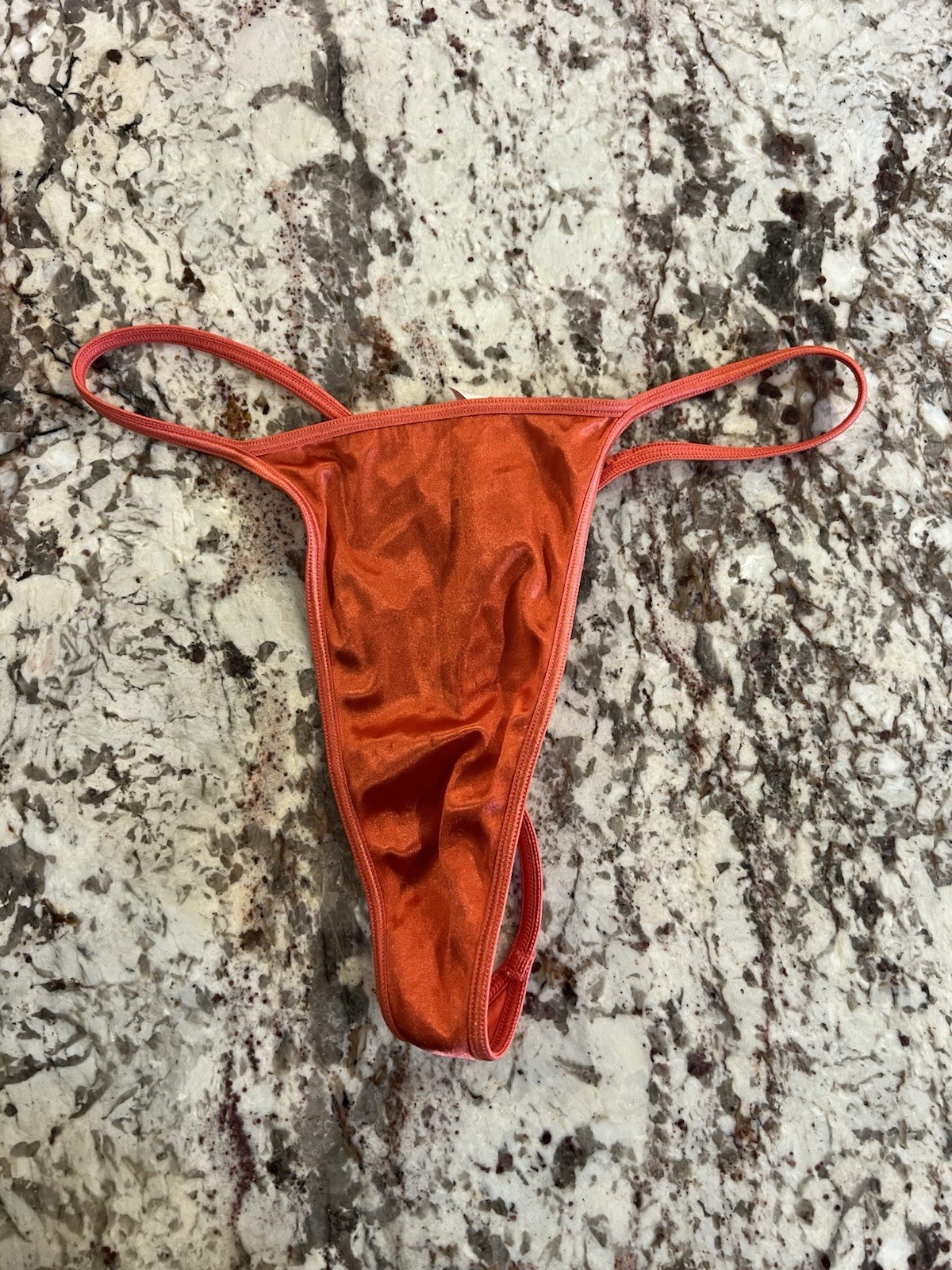 True Vintage Victoria’s Secret Second Skin Satin V String Thong Panty Orange MED