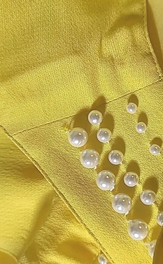 Vintage 80s 90s Byblos Yellow Bustier Style Pearls Embellished Top Italy 42 6