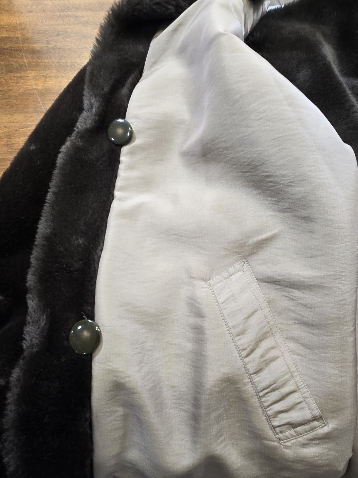 Vintage 1960s J. Percy Reversible Taupe/Dark Brown Faux Fur Swing Coat, Sz Large