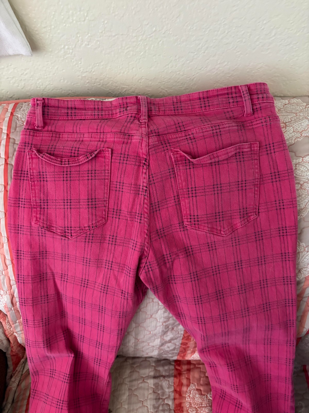Vintage ABSECAI Pink Plaid Pants – Size 38 – Stretch Cotton Skinny Fit