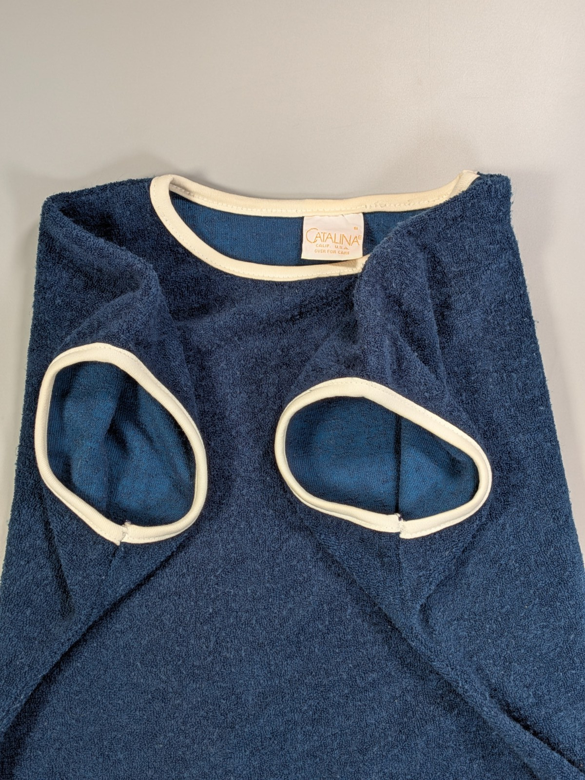 Vintage Catalina Swimsuit Cover-Up S Blue Terrycloth Swim Beach Surfer 70s USA