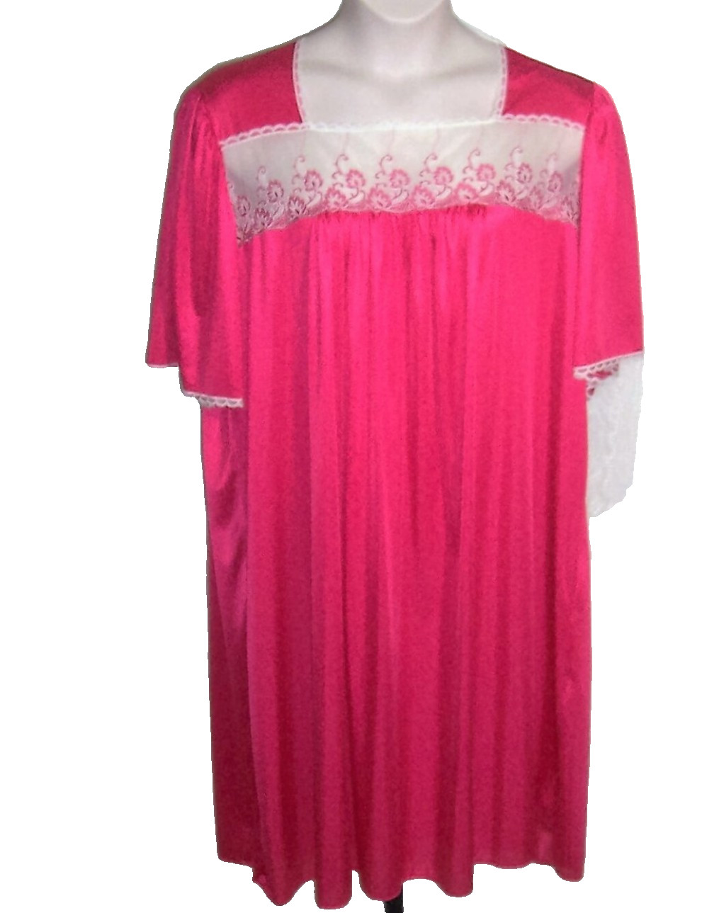 VTG DIXIE BELLE RARE NIGHTGOWN 2X PLUS SIZE ROSE PINK MESH LACE NIGHTIE A+
