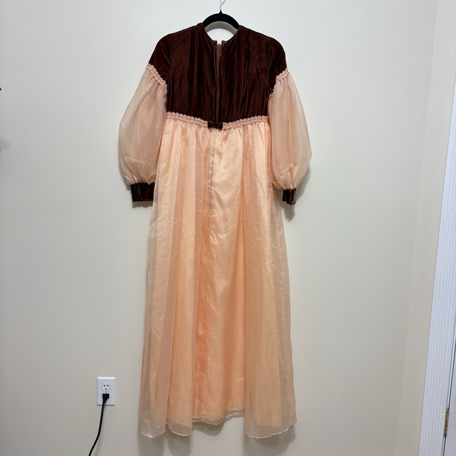Vtg 60s Lorrie Deb Velvet Chiffon Bridgerton Renaissance Romantic Maxi Dress XS