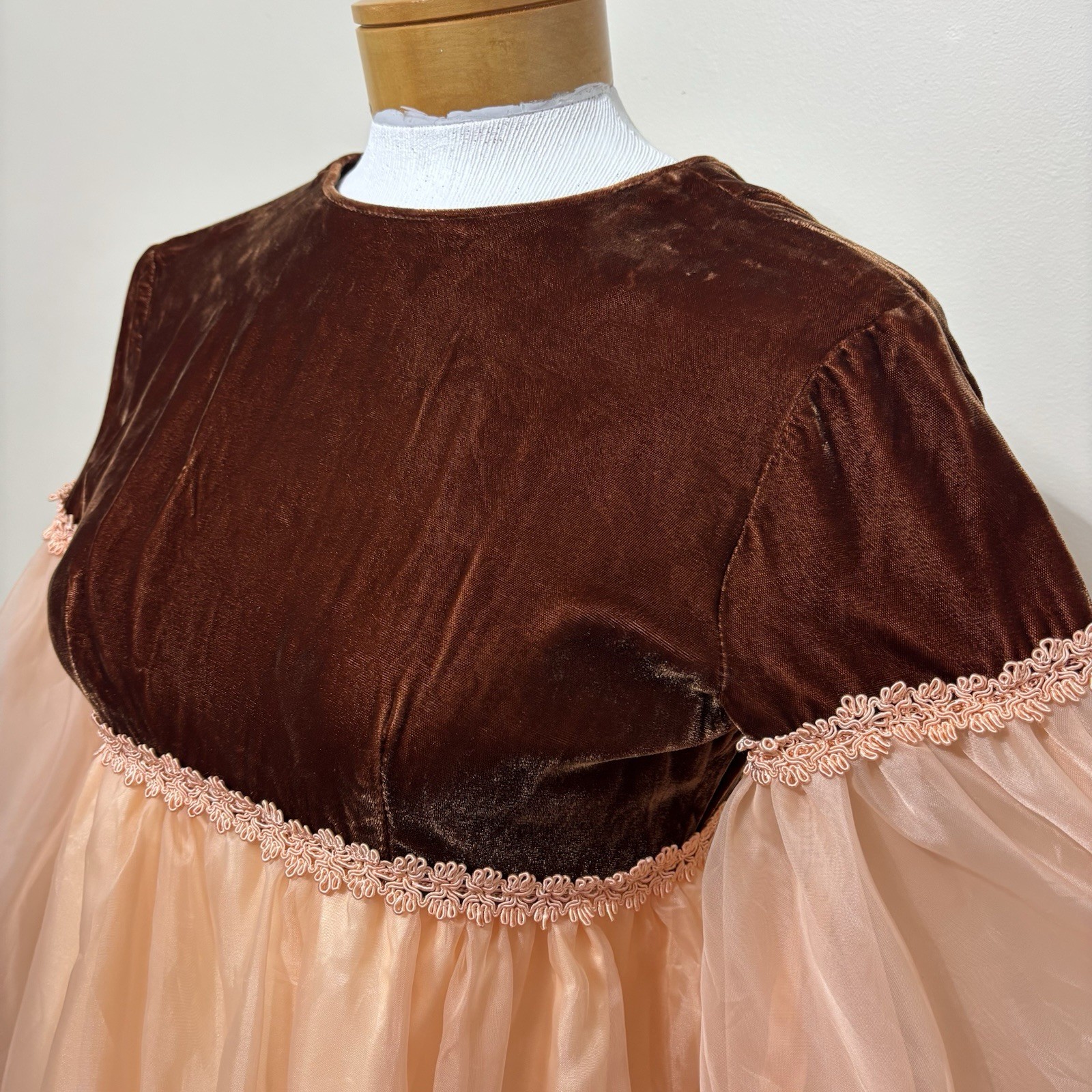 Vtg 60s Lorrie Deb Velvet Chiffon Bridgerton Renaissance Romantic Maxi Dress XS