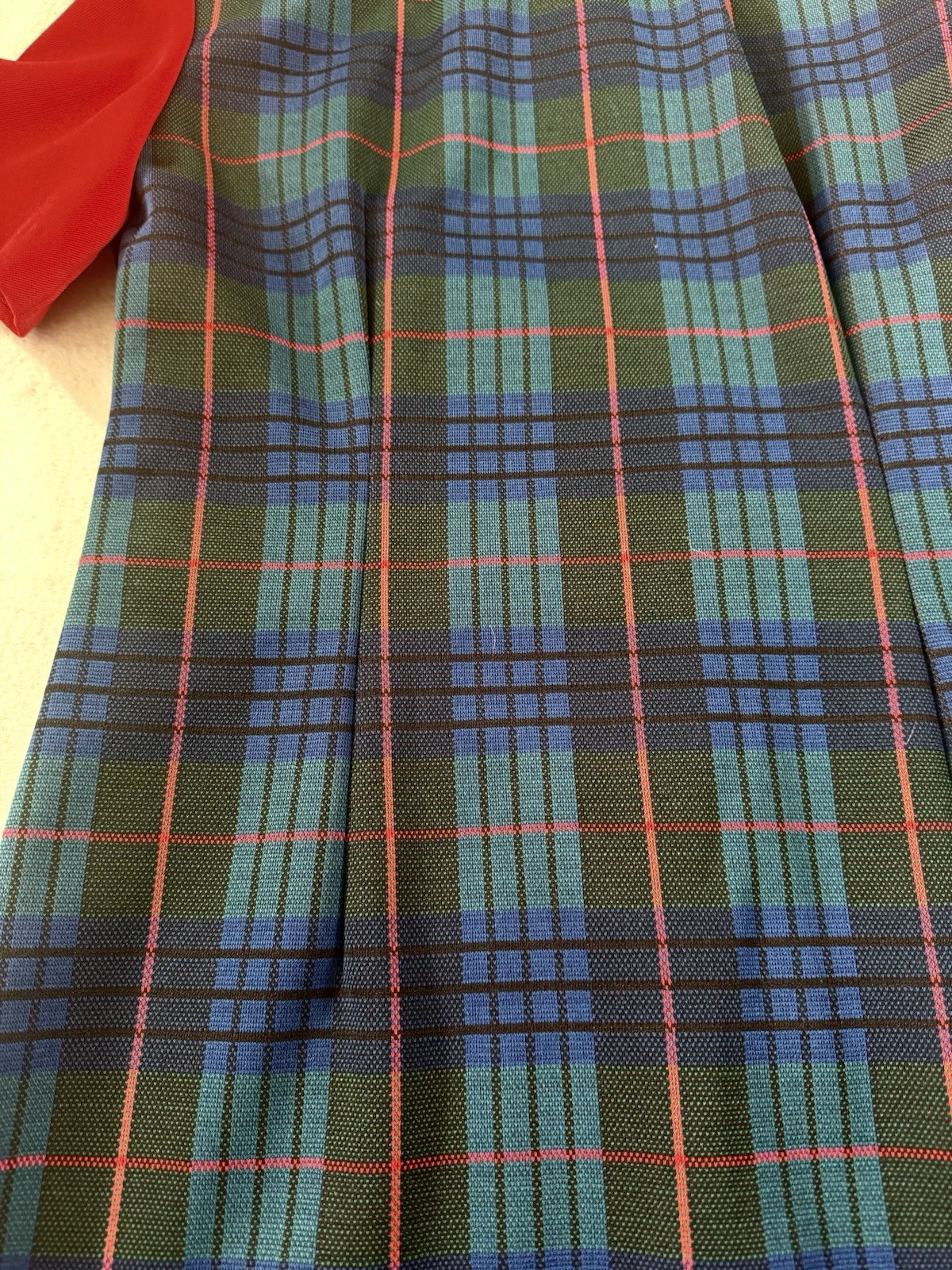 Vintage 60s 70s Plaid Mod Shift Dress Red Blue Tartan Short Sleeve S 34″ Bust