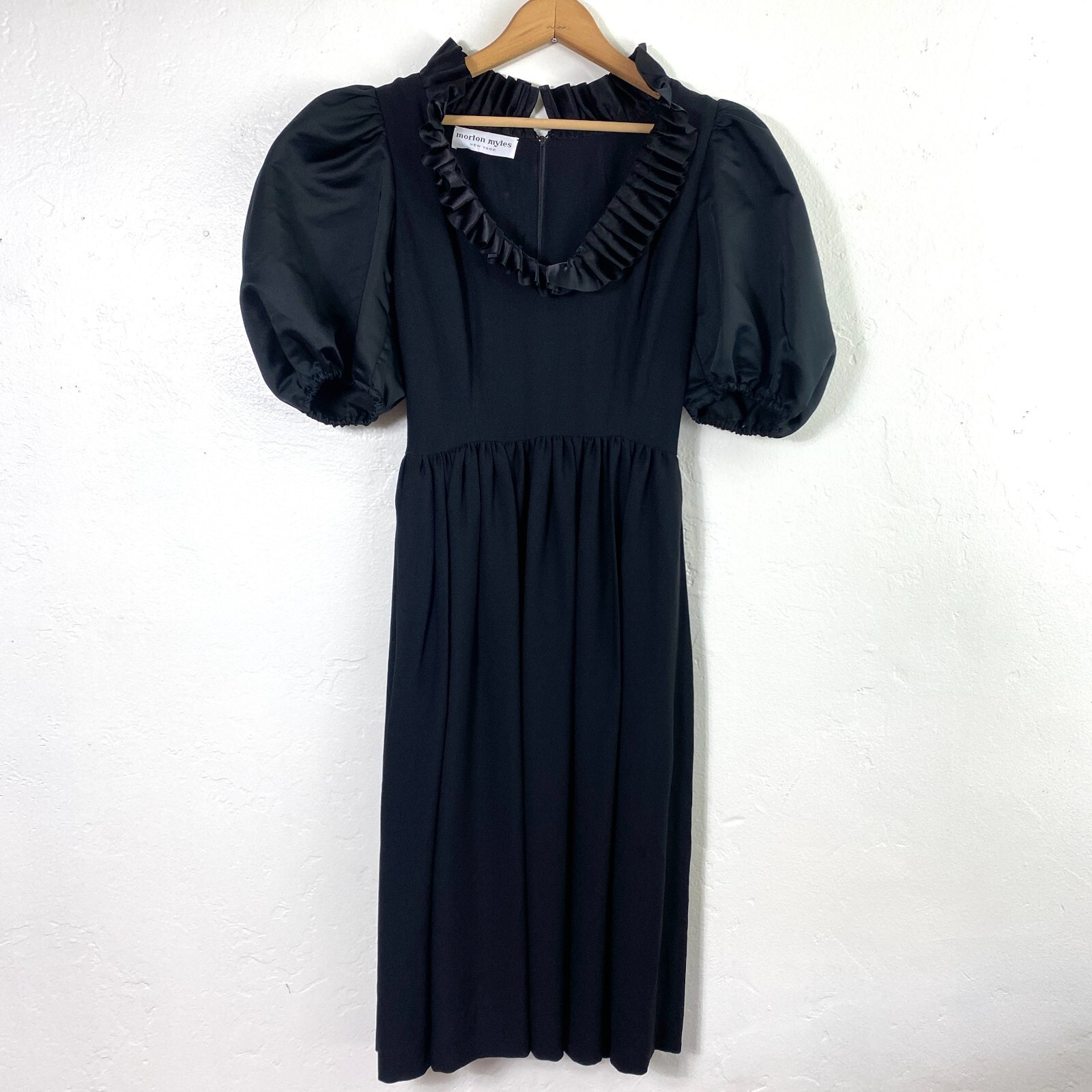 Morton Myles Vintage Dress Womens Size Small Black Puffy Sleeves