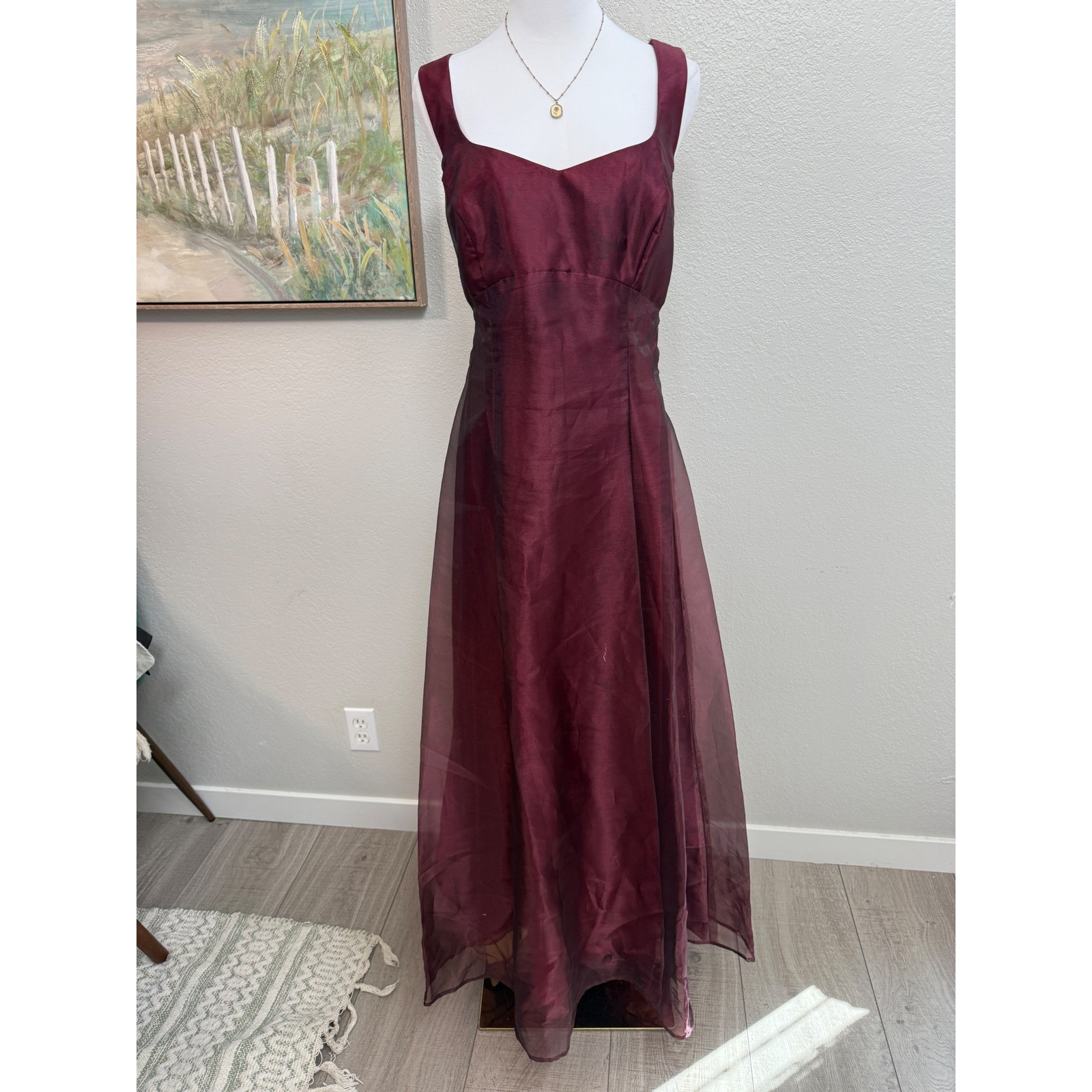Vintage Bill Levkoff Burgundy Iridescent Organza Maxi Dress