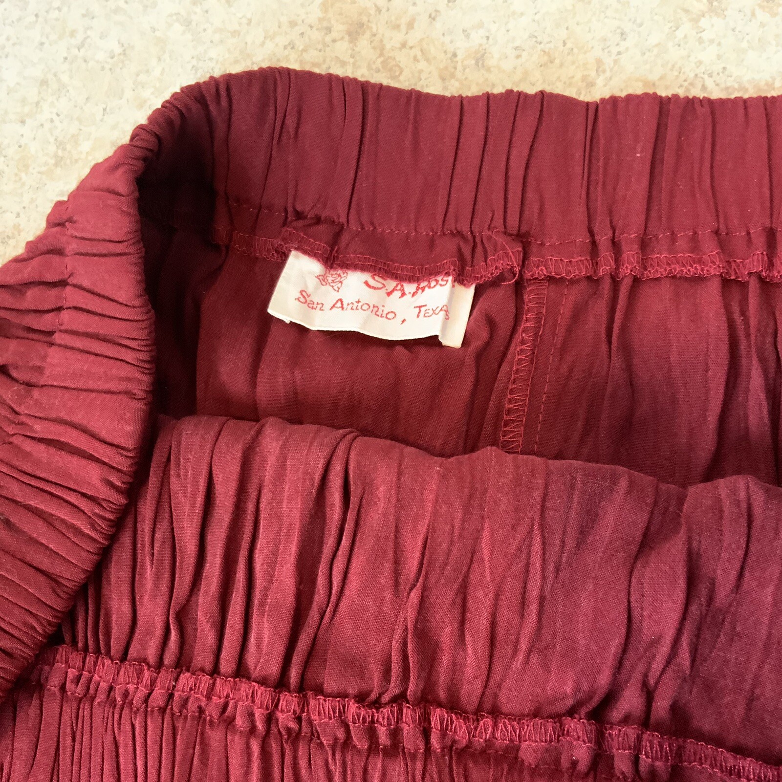 VTG SA Rose San Antonio TX Cowgirl Maroon Broom Boho Maxi Skirt Women’s S Or M