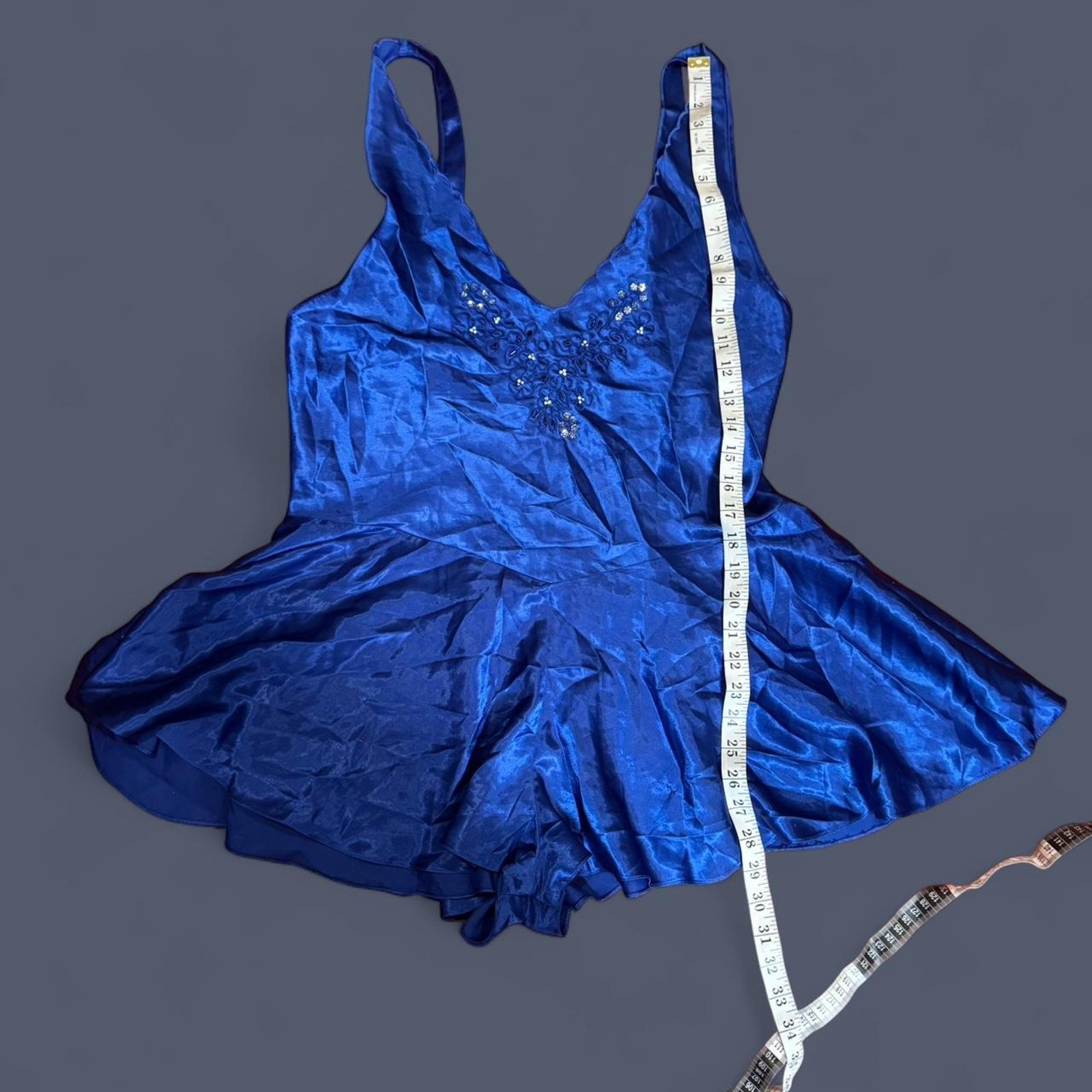 Vintage 90s dreamy blue beaded babydoll romper Fredricks of Hollywood wmns med