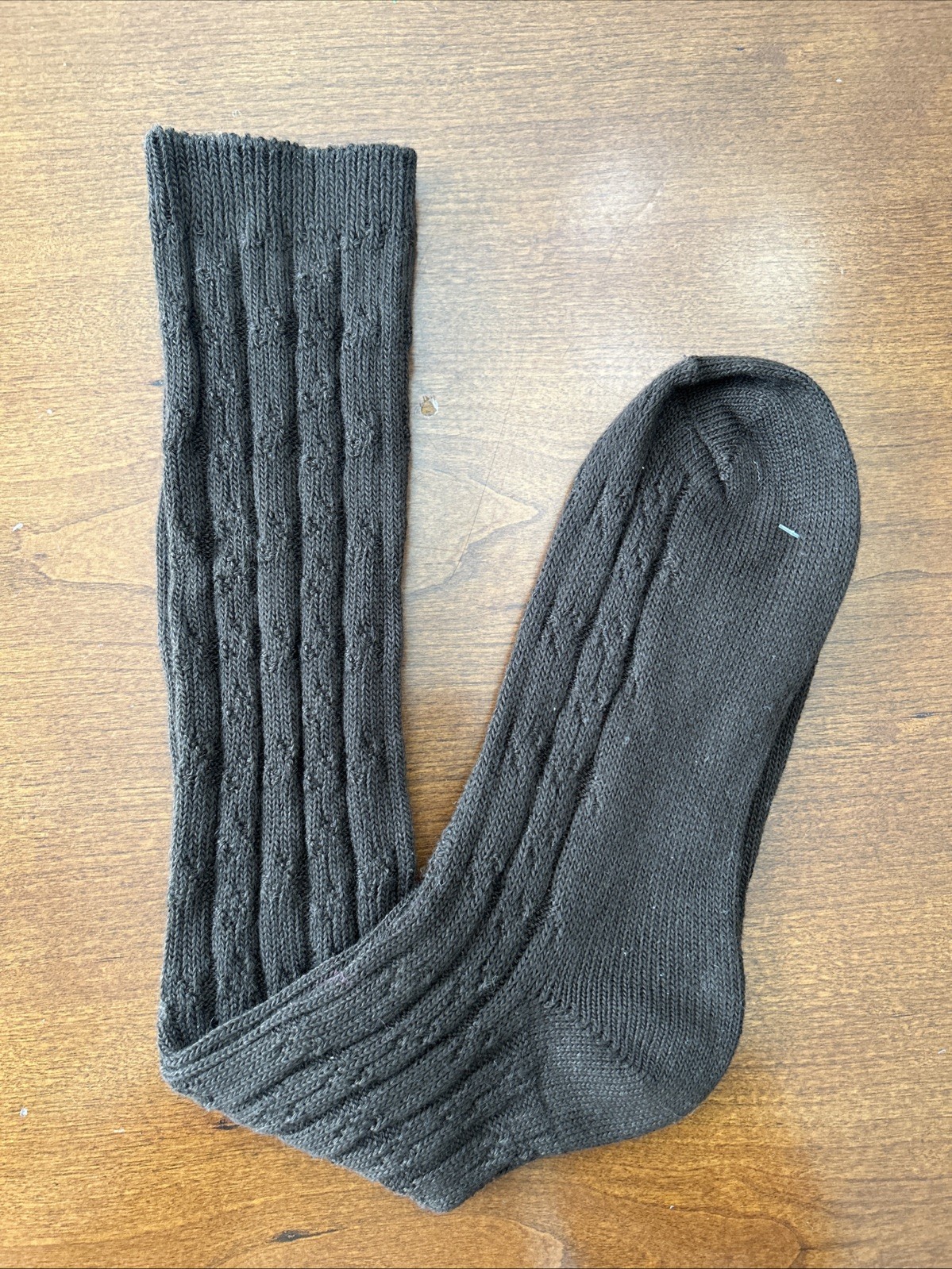 VTG Socks Hosiery 80’s Cable Knit NOS 9-11 Brown USA Stocking School Girl 22″