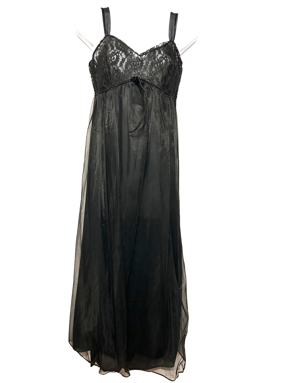 1964 VTG Lisette Women’s Size 34 (S) Black 2Pc Chiffon Peignoir Lacy Buttons