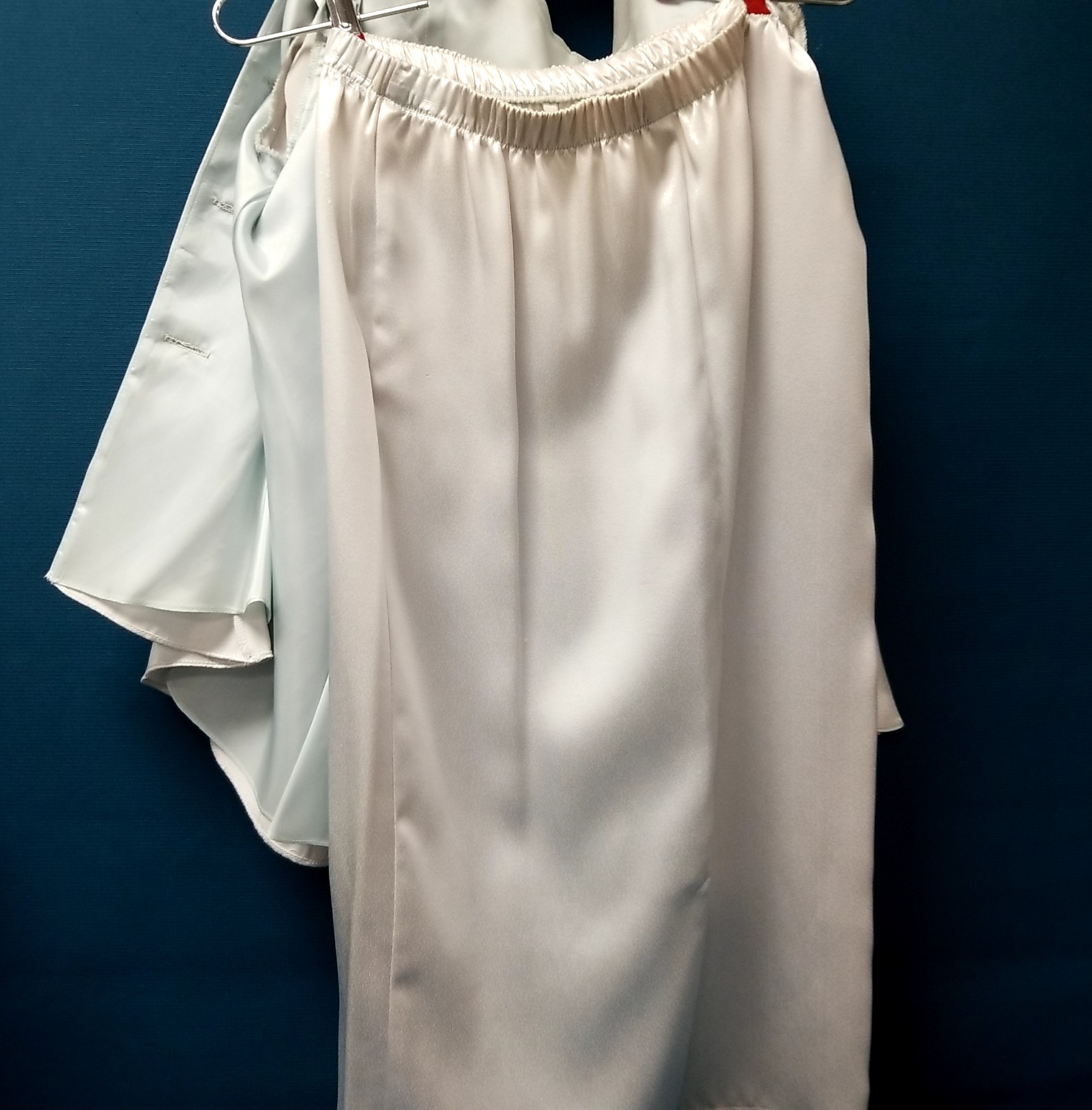 Vtg Patra Blue/Silver Satin Beaded Blouse Top & Skirt Evening Set Women’s Sz 6
