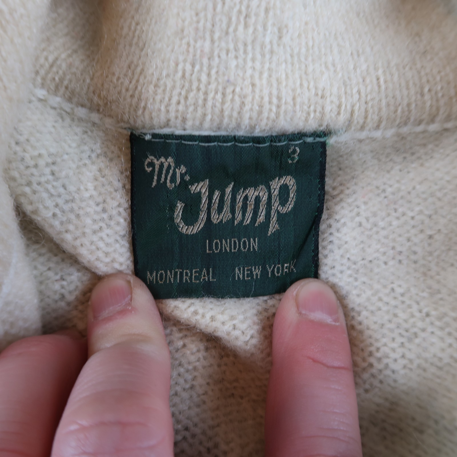 Vintage 70s Mr Jump Sweater Size 3 Collared 1/4 Zip Pullover Ivory Aztec