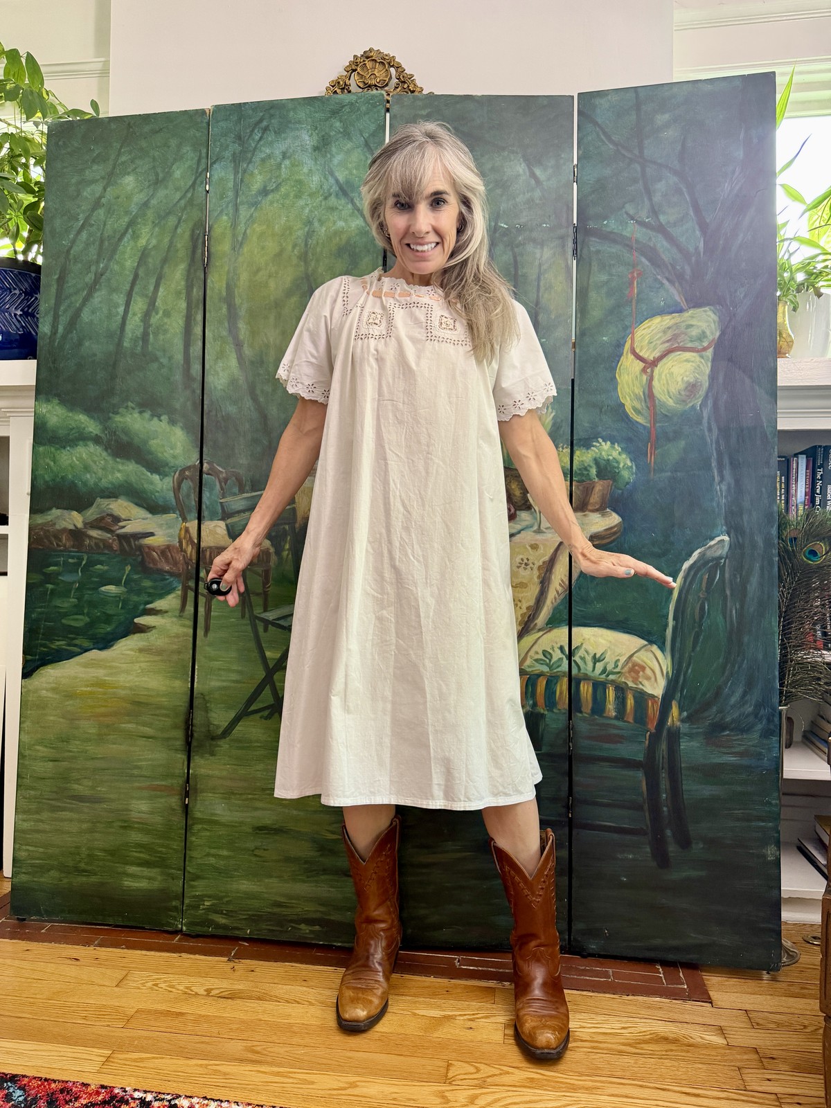 Edwardian White Cotton Dress with Eyelet Lace Trim Cutwork