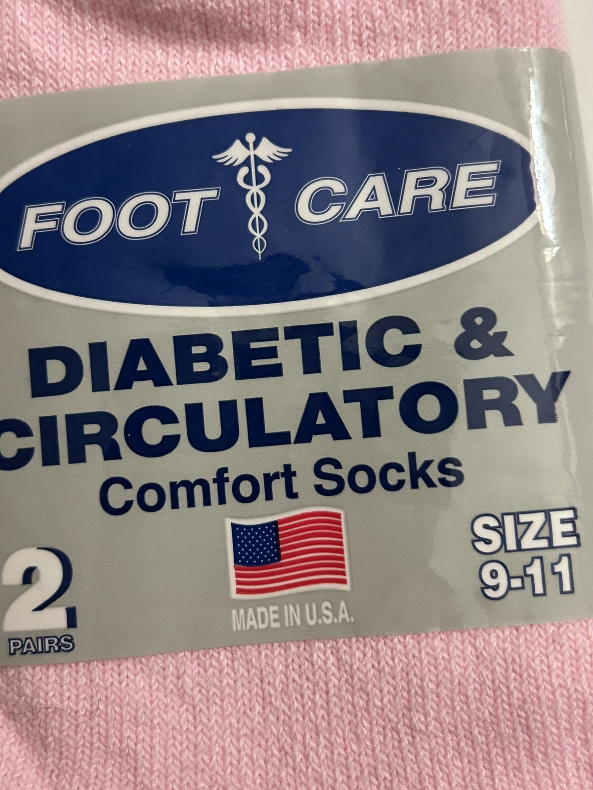 VTG NOS Foot Care Diabetic & Circulatory Pink 2 Pair Socks Size 9-11 USA Made