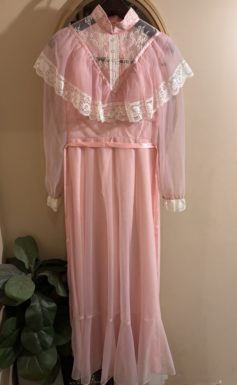Victorian Civil War Bustle Long Gown Cottage Core Prairie Dress Rose Pink 11/12