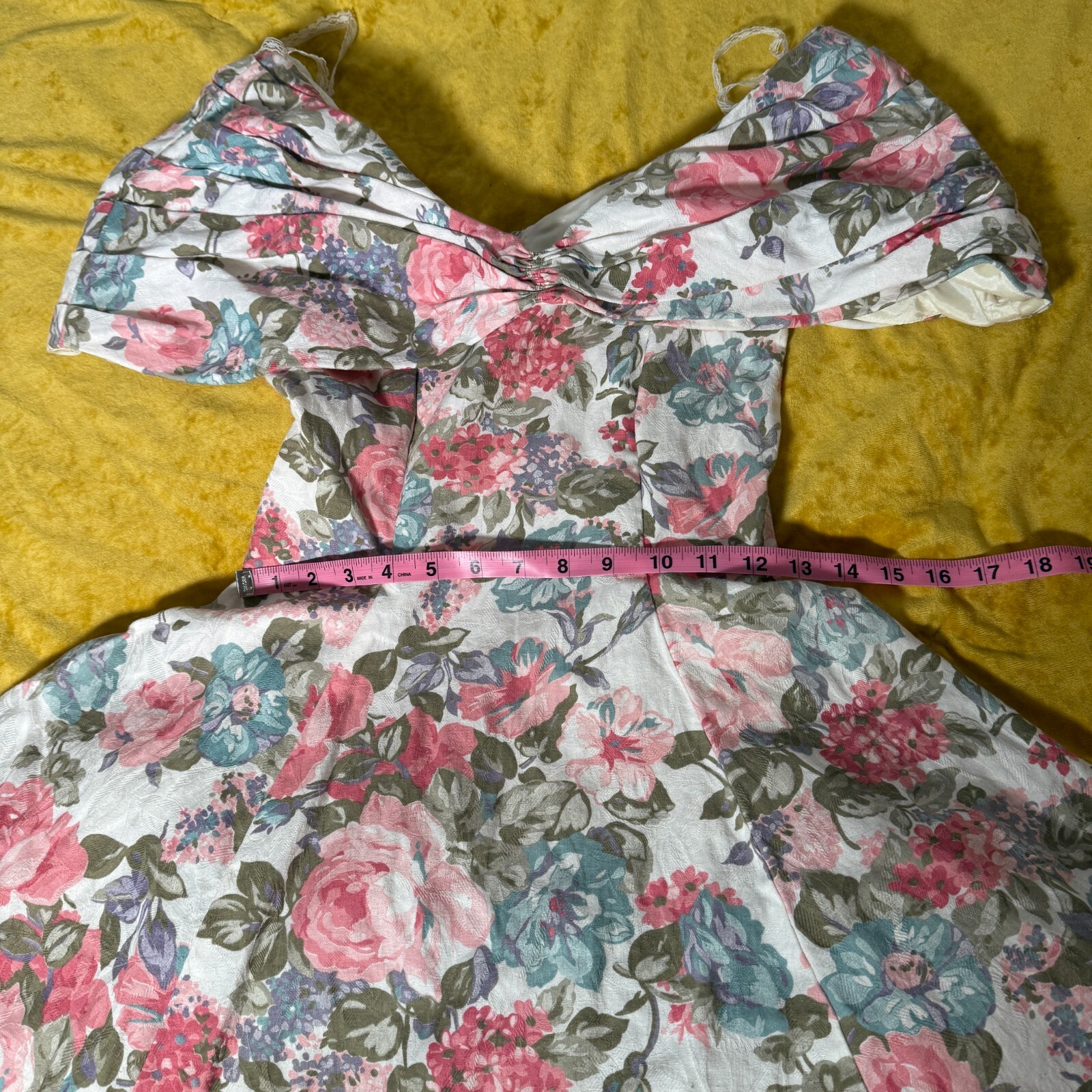 Vintage Positively Ellyn Womens Cocktail Floral Midi Dress Off Shoulder Medium