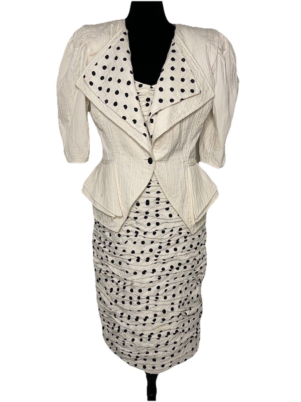 Vintage Emanuel Ungaro Polka Dot Strapless Dress & Jacket Womens Size 12 Ruched
